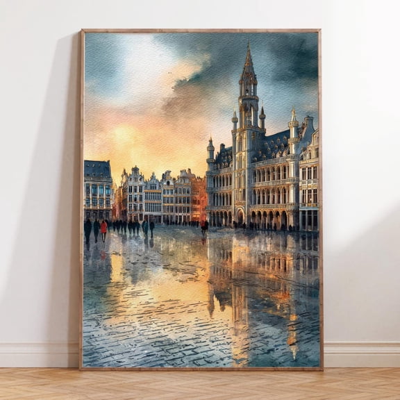 Brussels Belgium Grand Place Cityscape Wall Art, Unframed Paper Print Size 8x12