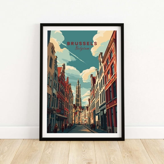 Brussels Belgium Grand Place Street Art Poster Historic European City Wall Decor Travel Ar