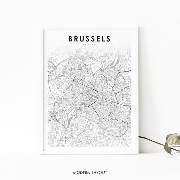 Brussels Belgium Map Print, Map Art Poster, Bruxelles Brussel City Street Road Map Print, Nursery Room Wall Office Decor, Map- Wall Art Print, 8x12 UNFRAMED