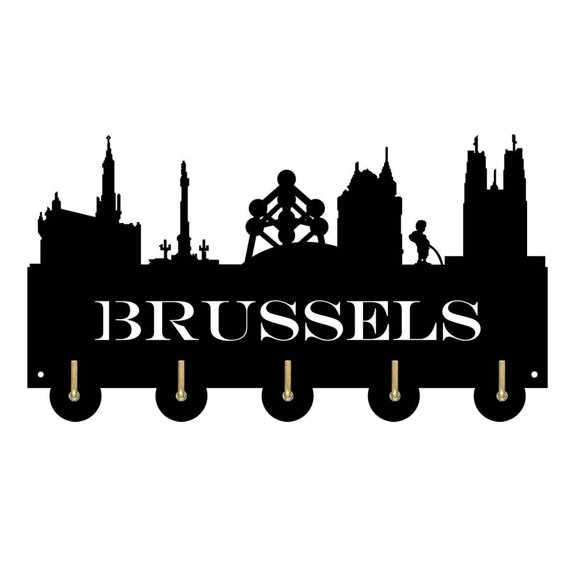 Brussels City Attractions Household Decor Wooden Wall Hooks Wall Hanger Coat Rack Keys Bags Clothes Multi-Purpose Keys Handbags Hook Gift for Designer