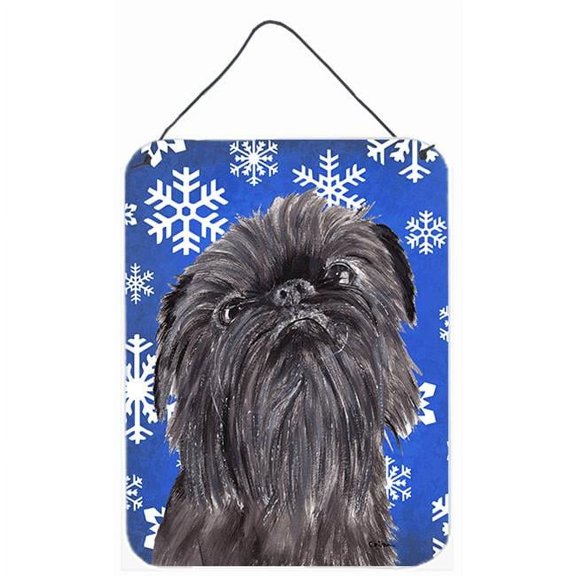 Brussels Griffon Blue Snowflake Winter Aluminium Metal Wall or Door Hanging Print