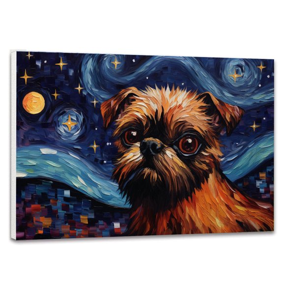 Brussels Griffon Dog Canvas Van Gogh Starry Night Wall Art Gifts Canvas Wall Art Frame Music Artist Customized Canvas Framed Photo Art Work For The Bedroom(Gifts For Dog Lover )