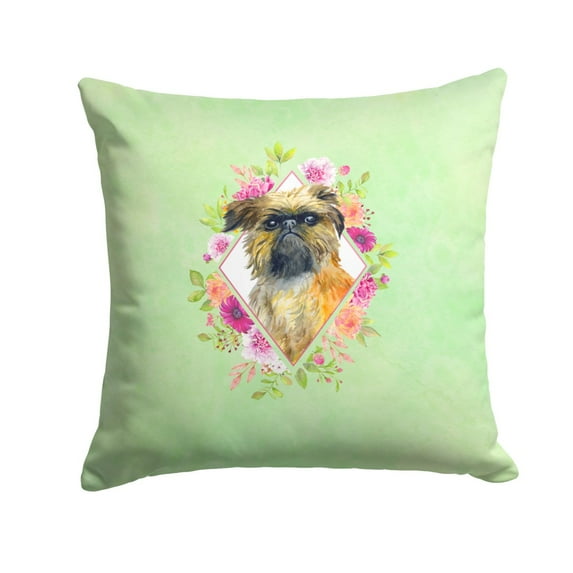 Brussels Griffon Green Flowers Fabric Decorative Pillow