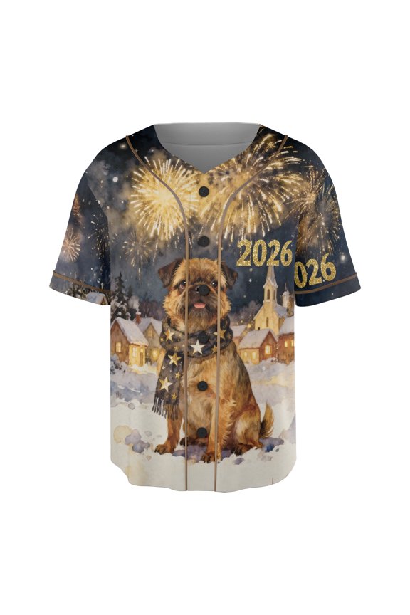 Brussels Griffon Happy New Year 2026 with Fireworks on New Year's Eve All Over Print 3D Baseball Shirt Griff Dog Lover Softball Sport - 12022