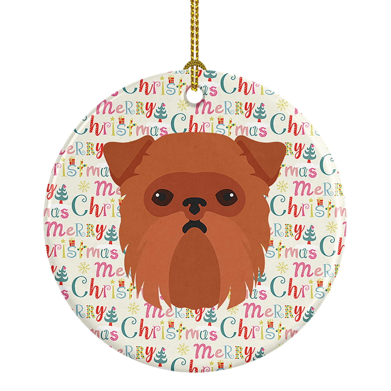 Brussels Griffon Merry Christmas Ceramic Ornament 2.8 in x 2.8 in