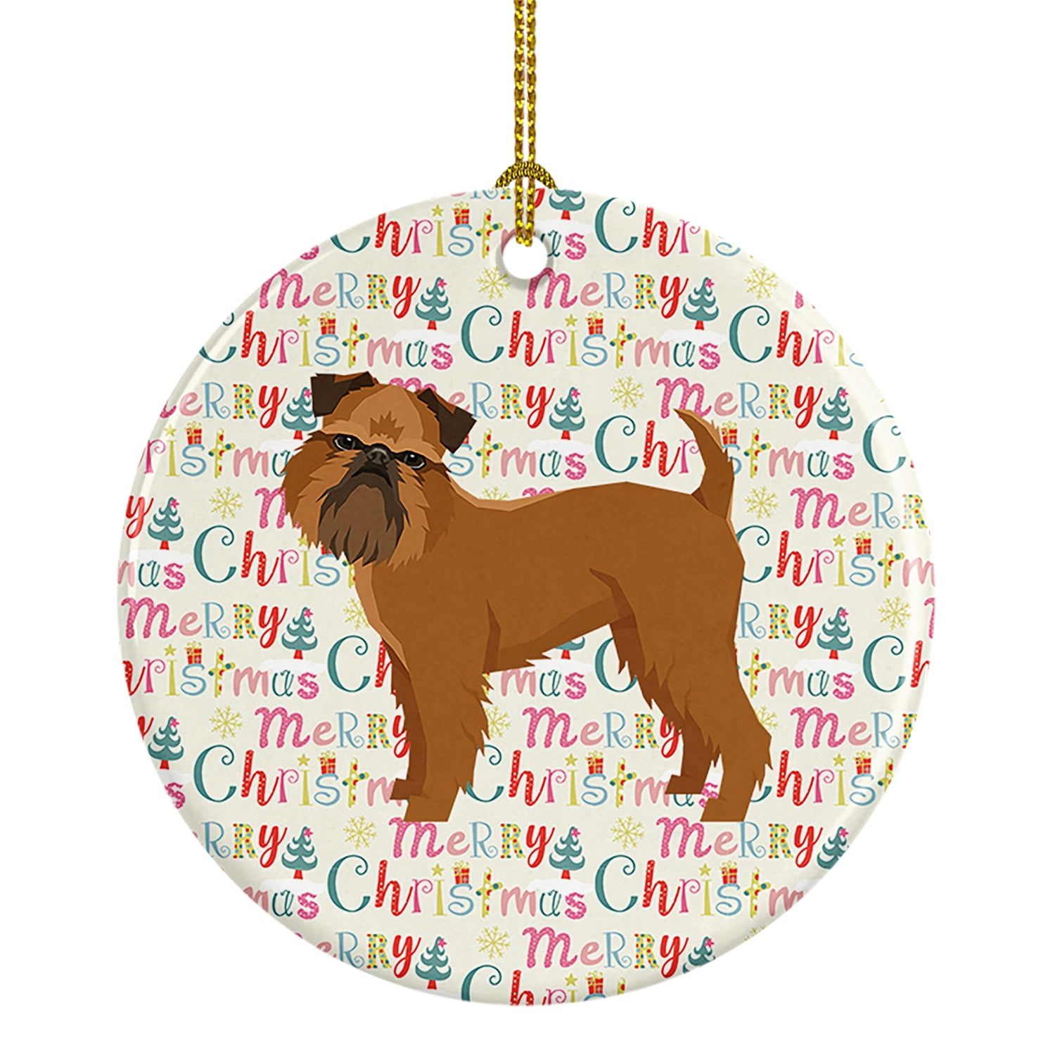 Brussels Griffon Merry Christmas Ceramic Ornament 2.8 in x 2.8 in