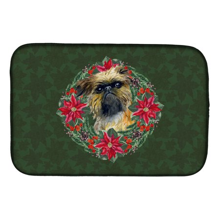 Brussels Griffon Poinsetta Wreath Dish Drying Mat