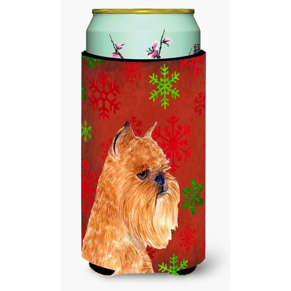 Brussels Griffon Red and Green Snowflakes Holiday Christmas Tall Boy Hugger