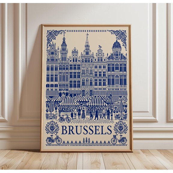 Brussels Market Travel Architecture Print City Wall Art, Unframed Paper Print