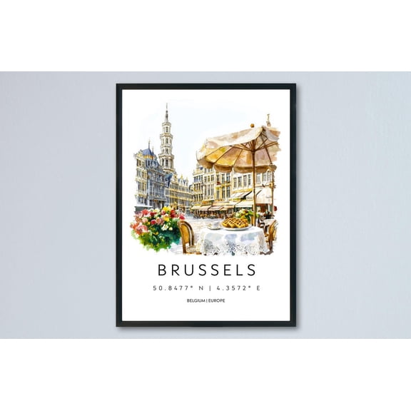 Brussels Poster Brussels Travel Print Brussels Wall Art Cityscape Painting Brussels Souvenir Belgium Decor, Poster Only