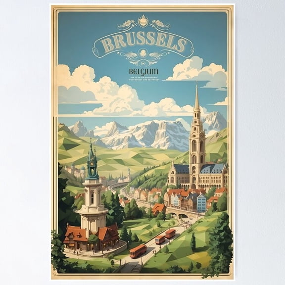 Brussels Vintage Retro Poster Explore Belgium'S Heritage Poster