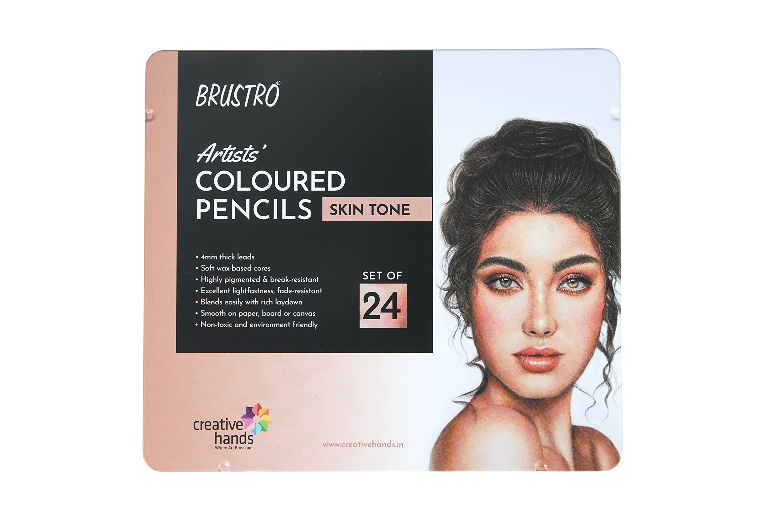 Brustro Artists' Coloured Pencils Skin Tone Set Of 24 (In Elegant Tin Box)
