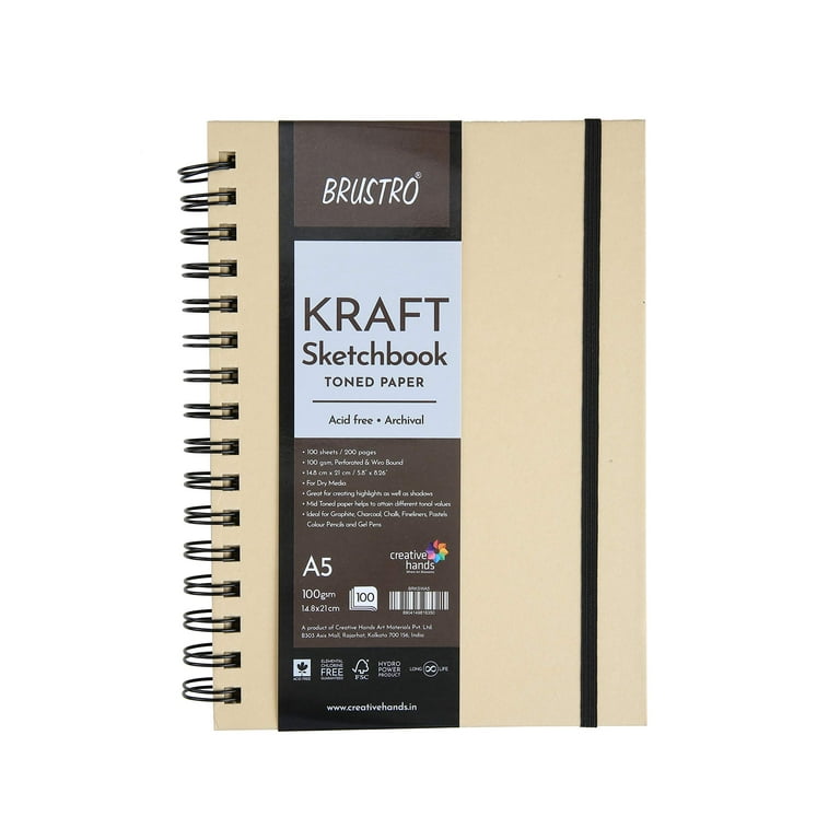 Brustro Toned Paper - Kraft Sketchbook, Wiro Bound, Size A5, 100Gsm (100  Sheets) 200 Pages 