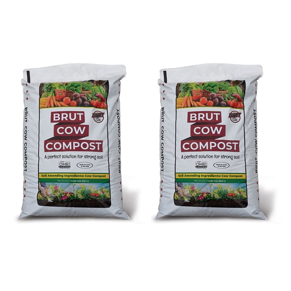 Brut Cow Compost, 2 Pack Composted Cow Manure Organic Soil Amendment, 1 Cubic Ft