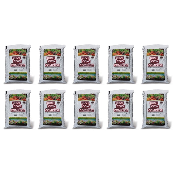 Brut Cow Compost, 10 Pack Composted Cow Manure Organic Soil Amendment, 1 Cubic Ft
