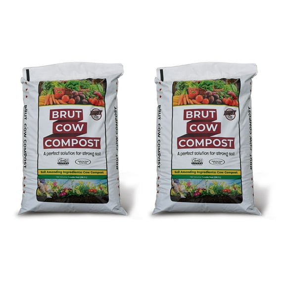 Brut Organic 10 Quart Pure Nutrient Rich Garden Enhancer Cow Compost, 2 Pack