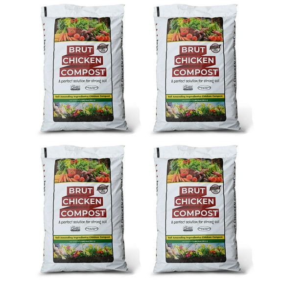 Brut Organic Chicken Compost Nutrient-Rich Fertilizer, 1 cubic ft (4 Pack)