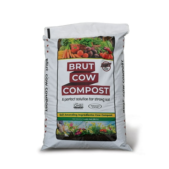 Brut Cow Compost, Composted Cow Manure Organic Soil Amendment Fertilizer, 1 Cu Ft