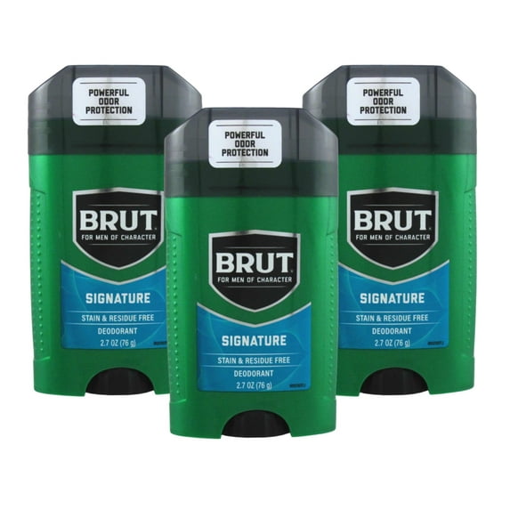 Brut Signature Deodorant Stain & Residue Free 2.7oz Oval Solid Classic Scent (Pack of 3)