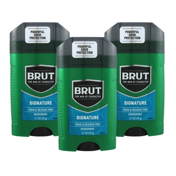 Brut Signature Deodorant Stain & Residue Free 2.7oz Oval Solid Classic Scent (Pack of 3)