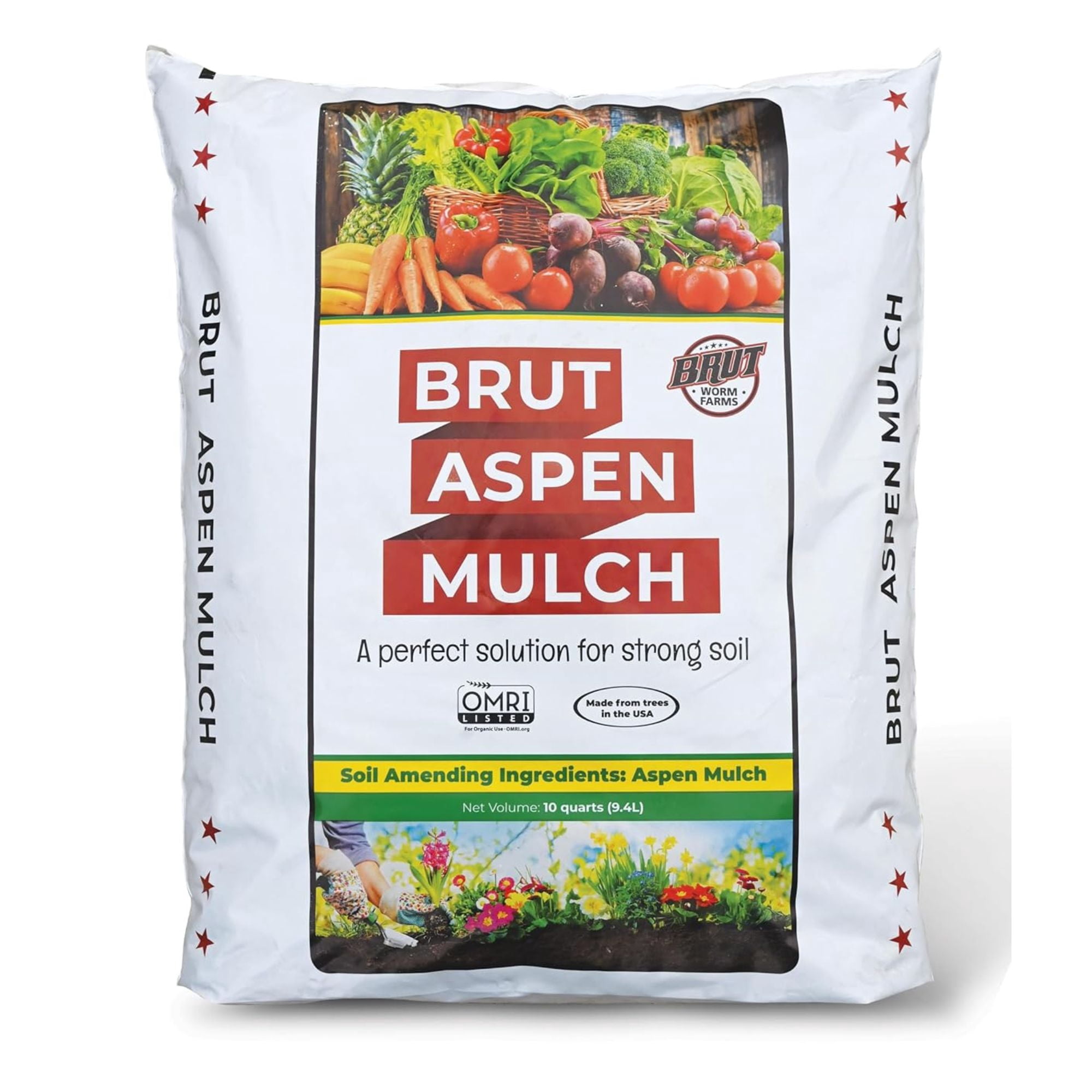 Brut Worm Farms Organic Aspen Mulch, High Water Retention for Gardens, 28 lbs.