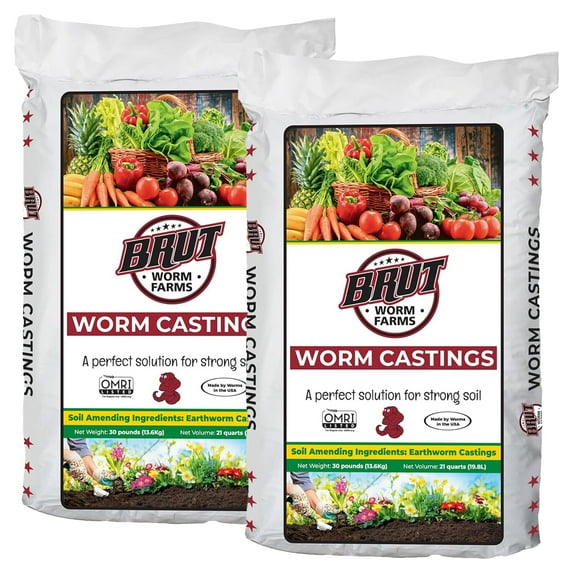 Brut Worm Farms 2-Pack 30 lb Organic Worm Castings Fertilizer Soil Amendment and Compost