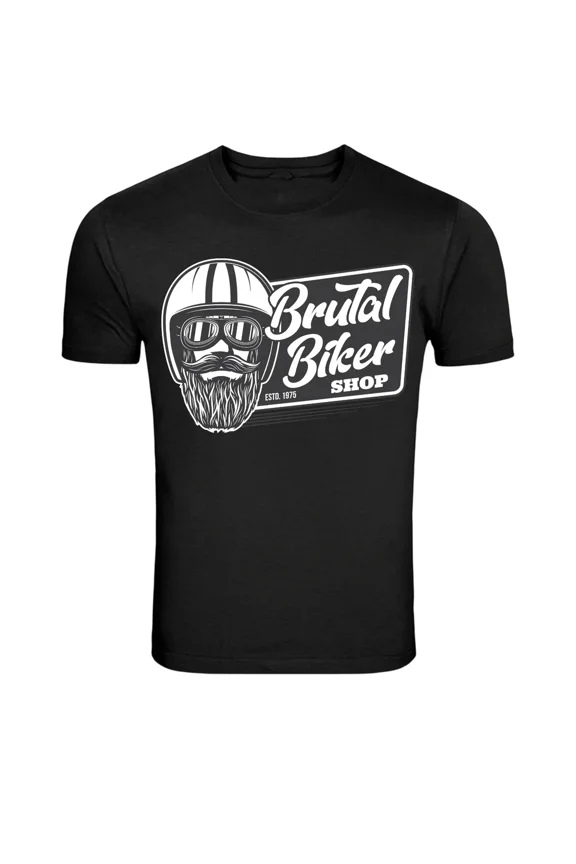 Brutal Biker Shop Vintage Helmet Bearded Man T-Shirt, for men & women, Size S-5XL