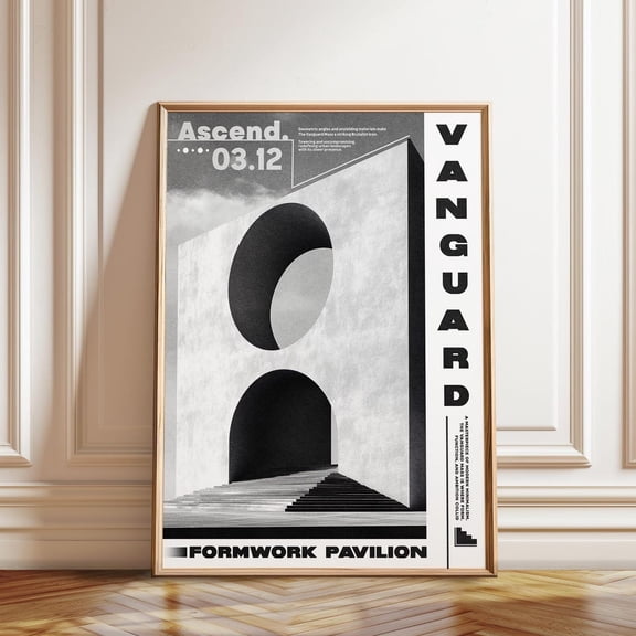 Brutalist Architecture Vanguard Geometric Monochrome Art, Unframed Paper Poster 8x10in