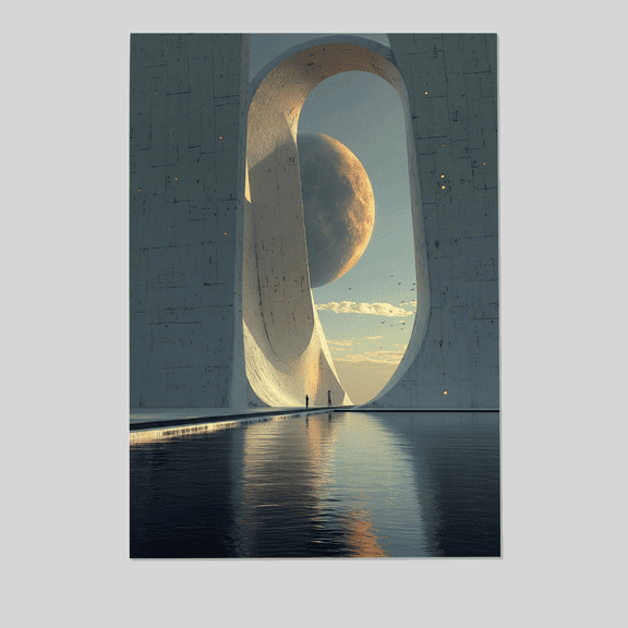 Brutalist Sci-Fi Wall Art, Minimalist Moon Poster, Futuristic Architecture Print Full Size 24''x36'' The Future Box