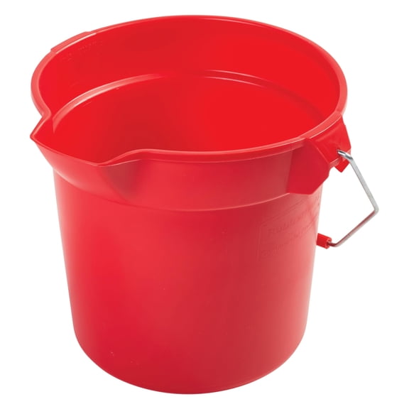 Brute Heavy-Duty Round Bucket, 10-Quart, Red, Corrosive-Resistant Pail with Handle for Cleaning/Material Transport