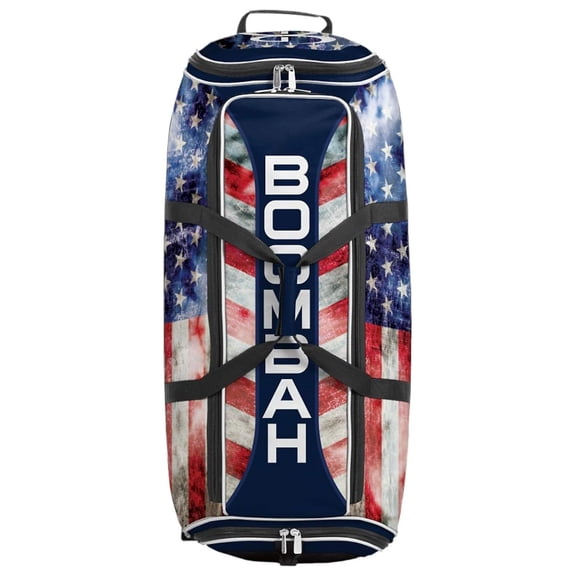 Brute Rolling Bat Bag 2.0-35" x 15" x 12-1/2" - Old Navy/Red/White - Holds 4 Bats and Room for Gear - Wheeled Bag