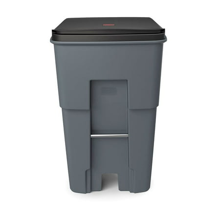 Brute Rollout Square Outdoor Garbage Can - 95 Gallons, Polyethylene, Gray