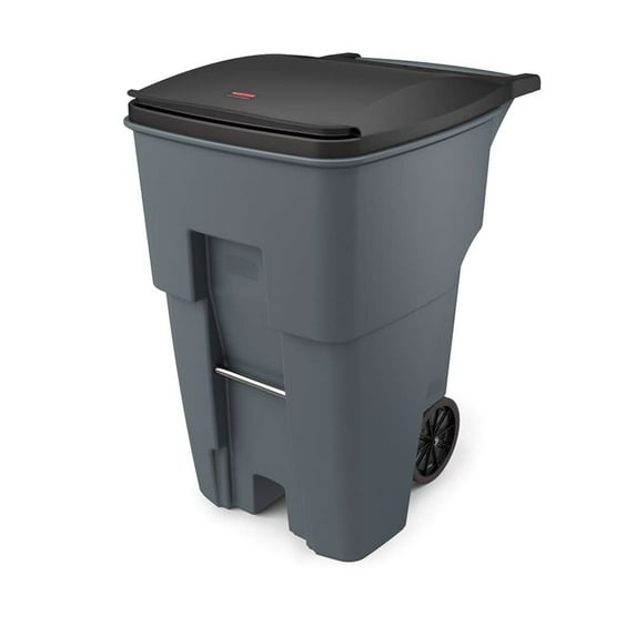Brute Rollout Square Outdoor Garbage Can - 95 Gallons, Polyethylene, Gray