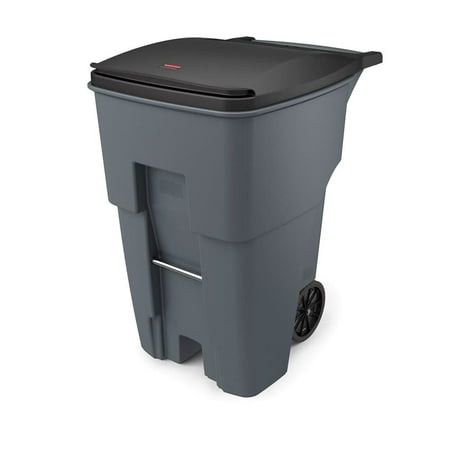 Brute Rollout Square Outdoor Garbage Can - 95 Gallons, Polyethylene, Gray