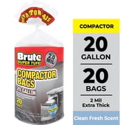 Brute Super Tuff  Compactor Trash Bags, 20 Gallon, 20 Bags Twist Tie
