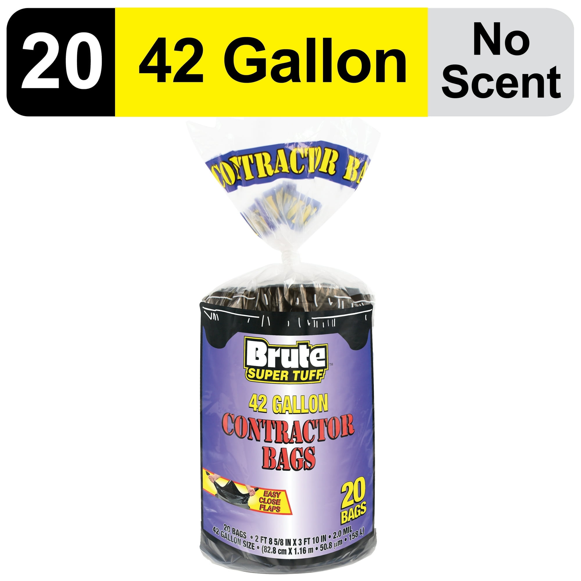 Brute Super Tuff® Contractor Bags, 42 Gallon, 20 Bags (Flap Tie)