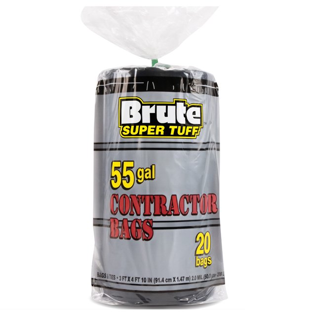 Brute Super Tuff Contractor Trash Bags, 55 Gallon, 20 Bags