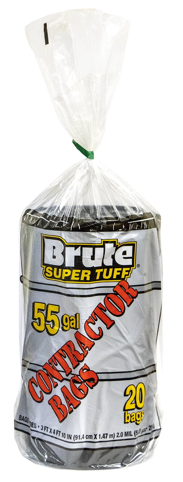 Brute Super Tuff Contractor Trash Bags,Made with 10% Recycled Materials, 55 Gallon, 20 Bags