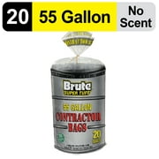 Brute Super Tuff Contractor Trash Bags, Made with 20% Recycled Materials, 55 Gallon, 20 Bags