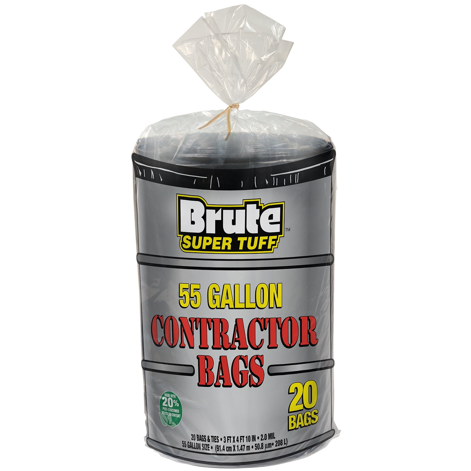 Brute Super Tuff Contractor Trash Bags, Made with 20 Recycled