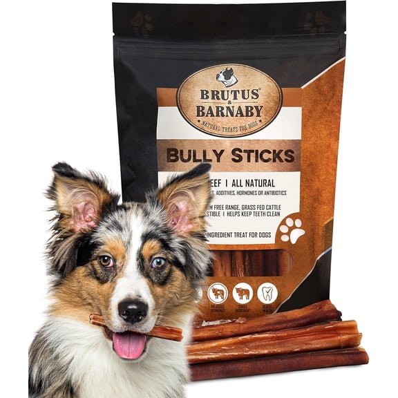 Brutus & Barnaby Bully Sticks for Dogs 100% Natural Beef Fully Digestible Dog Treats, 6" 12-Pack