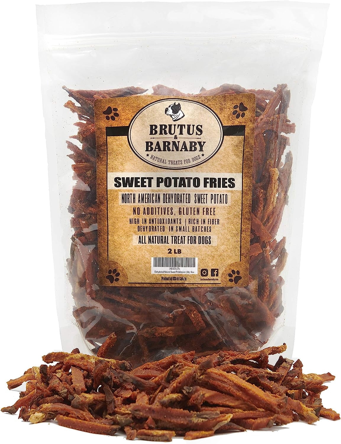 Brutus & Barnaby Sweet Potato Fries Gluten Free, Grain Free Dog Treats, 14 Oz