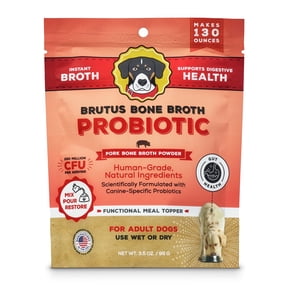Brutus Bone Broth Probiotic Meal Toppers for Dogs Mega Pack (Pork) - Pet Food Topper - Bone Broth Powder Fortified - Pet Safe Human Grade Dog Food Topper - Makes Up to 130 Liquid Oz