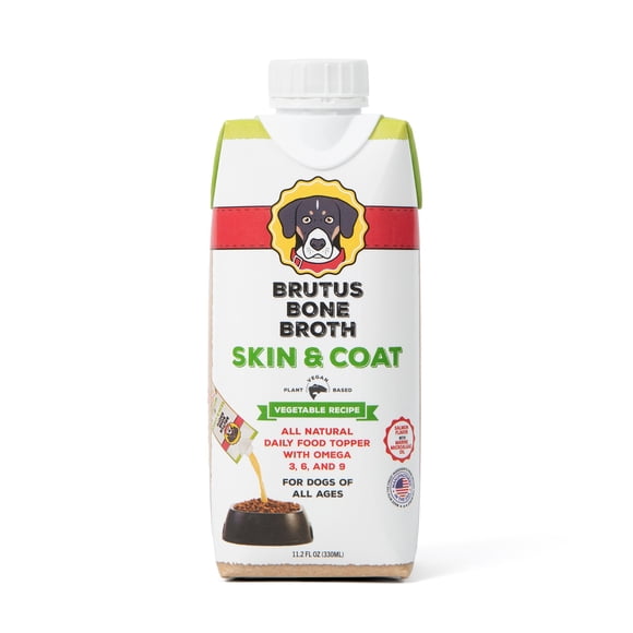 Brutus Bone Broth Skin & Coat Vegetable Flavor Liquid Dog Food Topper, 11.2 fl oz