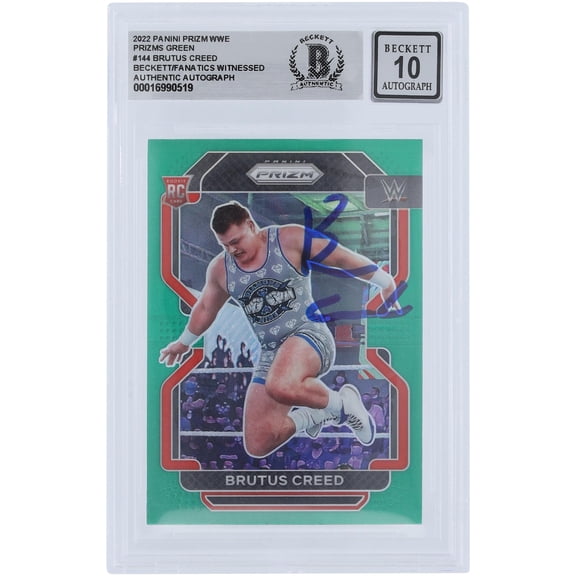 Brutus Creed WWE Autographed 2022 Panini Prizm Green Prizm #144 Beckett Fanatics Witnessed Authenticated 10 Rookie Card - Fanatics Authentic Certified