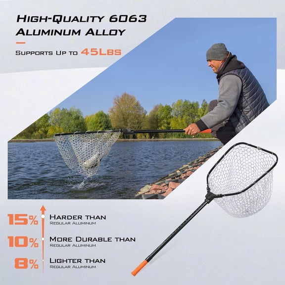 Brutus Fishing Net, Foldable Extendable Fish Landing Net, Lightweight & Portable Fishing Net with Soft EVA Foam Handle, Holds up to 44lbs/20KG, Fish-Friendly Mesh for a Safe Release