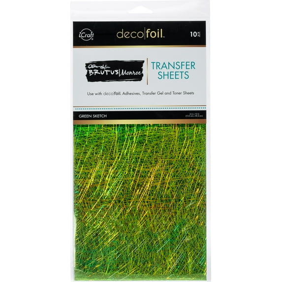 Brutus Monroe Deco Foil Transfer Sheets 6"X12" 10/Pkg-Green Sketch