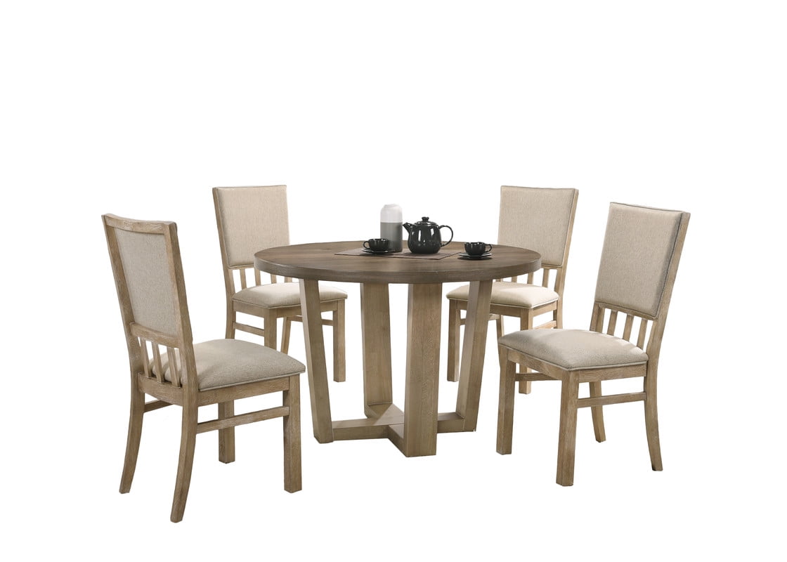 Bhoori Brutus Vintage Walnut 47" Wide Contemporary Round Dining Table with Wheat Colored Base