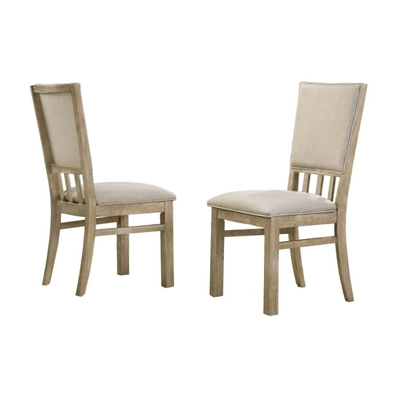 Brutus Set of 2 Reclaimed Wheat Fabric Dining Chairs - 19" Wide Contemporary Armless Solid Wood with Distressed Finish, 18" Seat Height, Perfect for Dining Rooms & Kitchens
