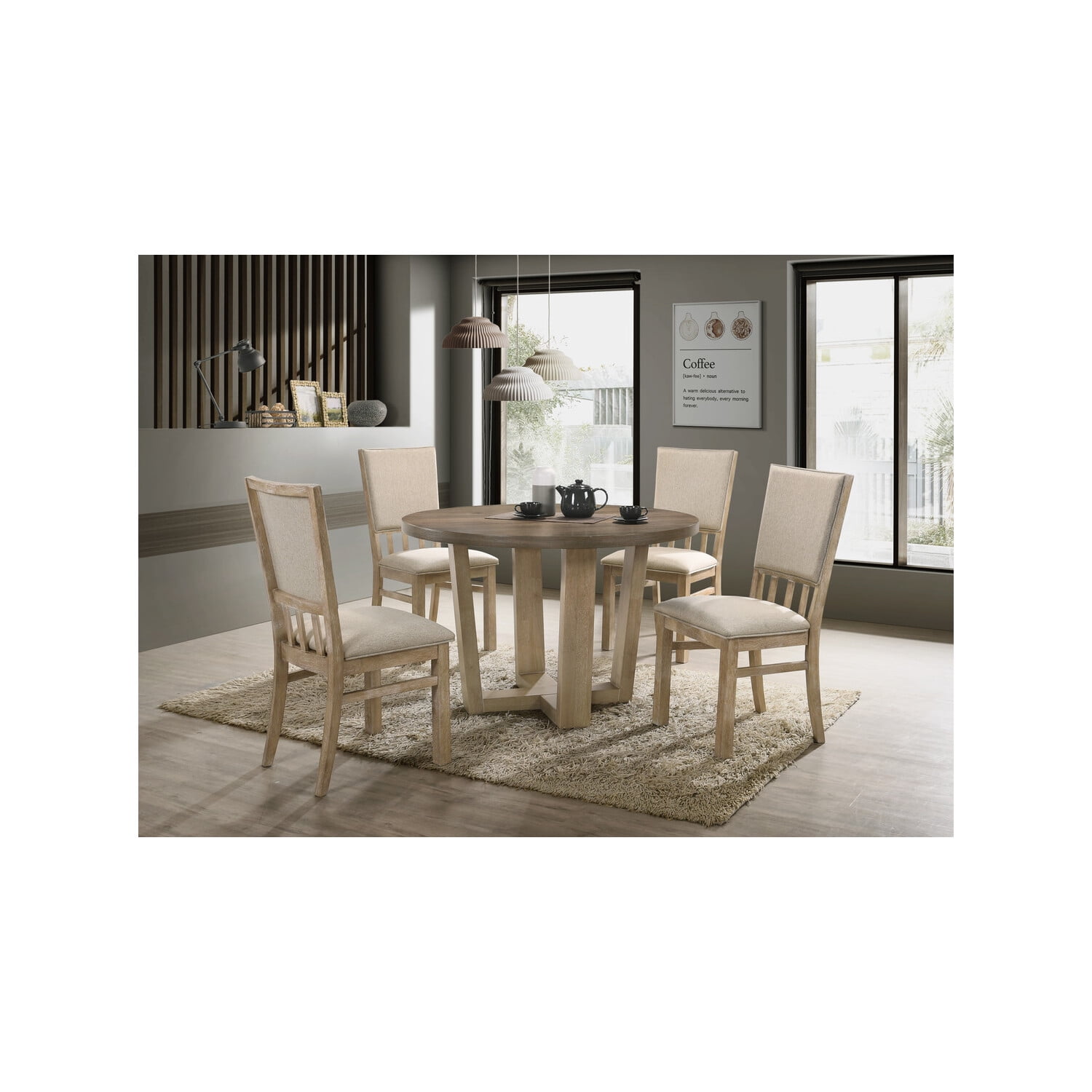 Bhoori Brutus Vintage Walnut 47" Wide Contemporary Round Dining Table with Wheat Colored Base